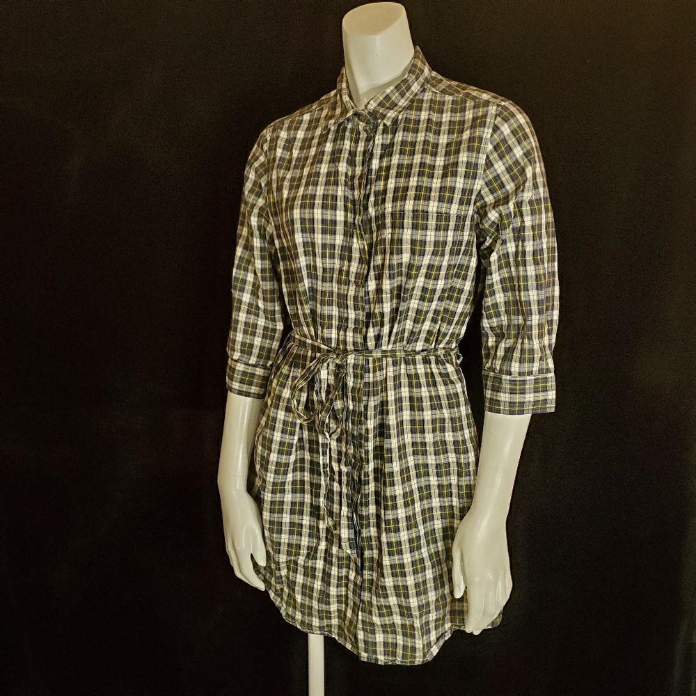 Steven Alan Blue, Green, White, & Yellow Plaid Button Down Dress & Belt (M)
